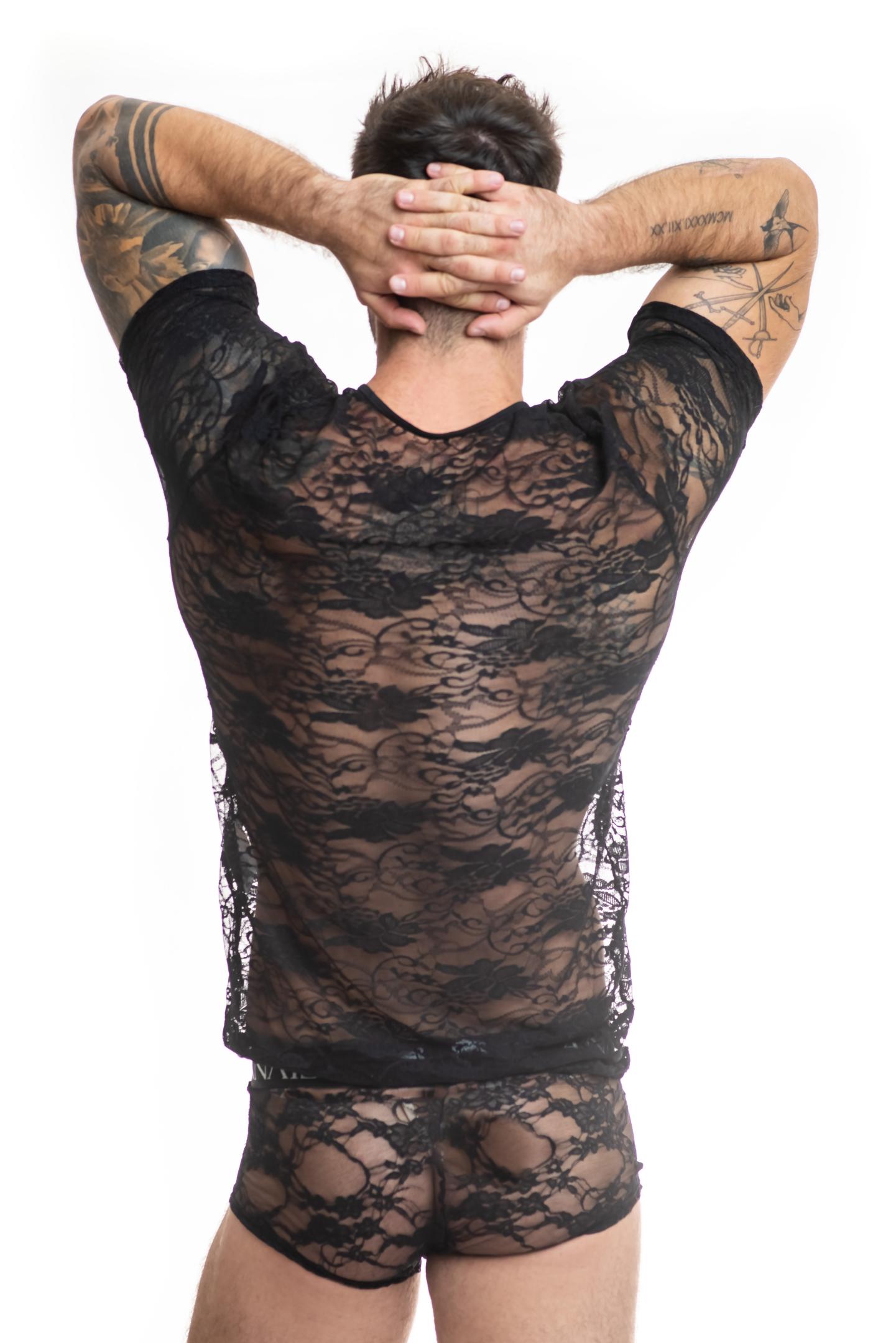Mesh T- Shirt von ANAIS in Schwarz  Model "Flower X", Gay Fashion Shirt