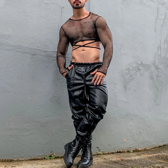 Long Mesh Shirt in Schwarz von INCERUN  Model " DARK Gay", Gay Fashion Shop 
