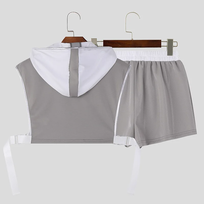 Set / Crop Top + Short in Grau mit Weiss  von INCERUN  Model "X Pride Set", Pride Fashion