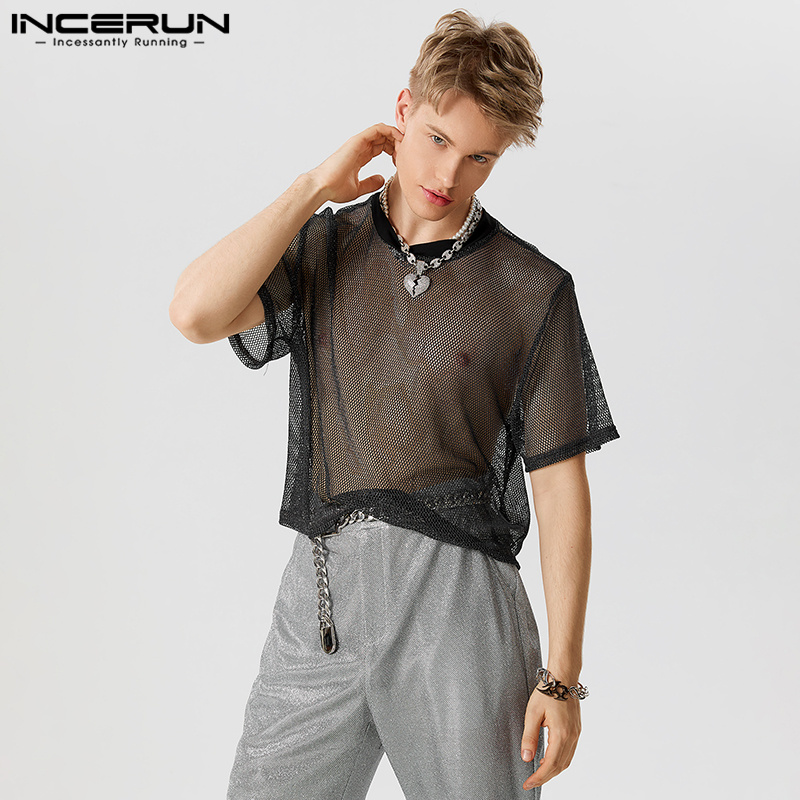 Mesh Crop Shirt in Schwarz von INCERUN  Model " CSD Young", Gaywear Fashion 