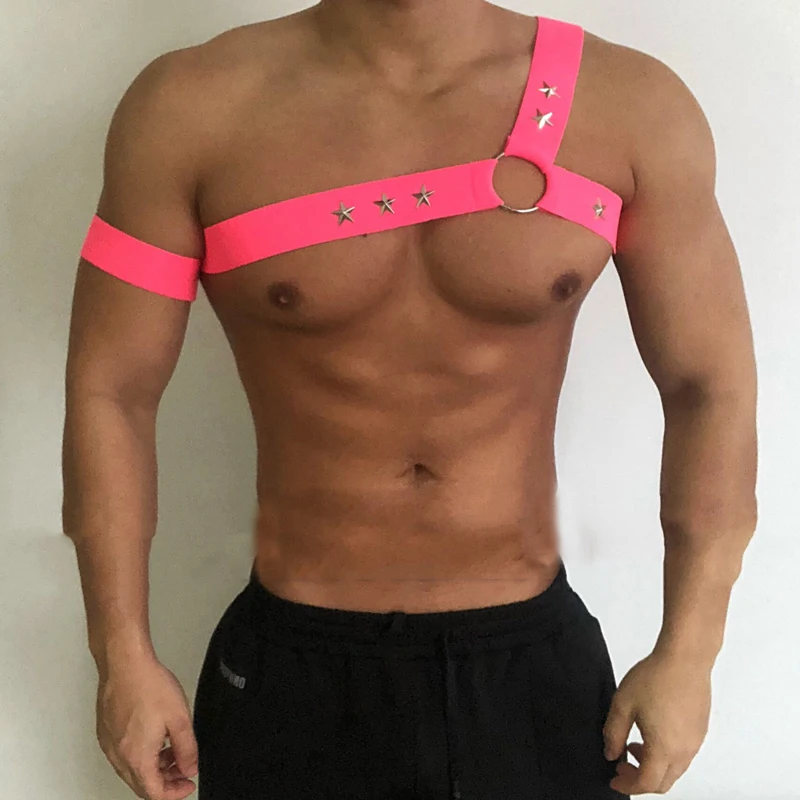 Neon Harness mit silbernen Sternen  von INCERUN  Model " Harness  x Neon", Gay Harness 