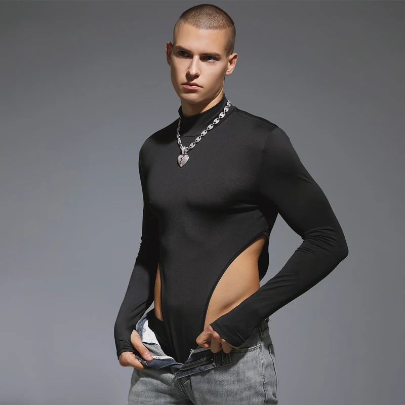 Langarm Body in Schwarz von INCERUN  Model " Body X Long", Gay Fashion