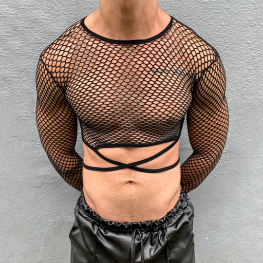 Long Mesh Shirt in Schwarz von INCERUN  Model " DARK Gay", Gay Fashion Shop 