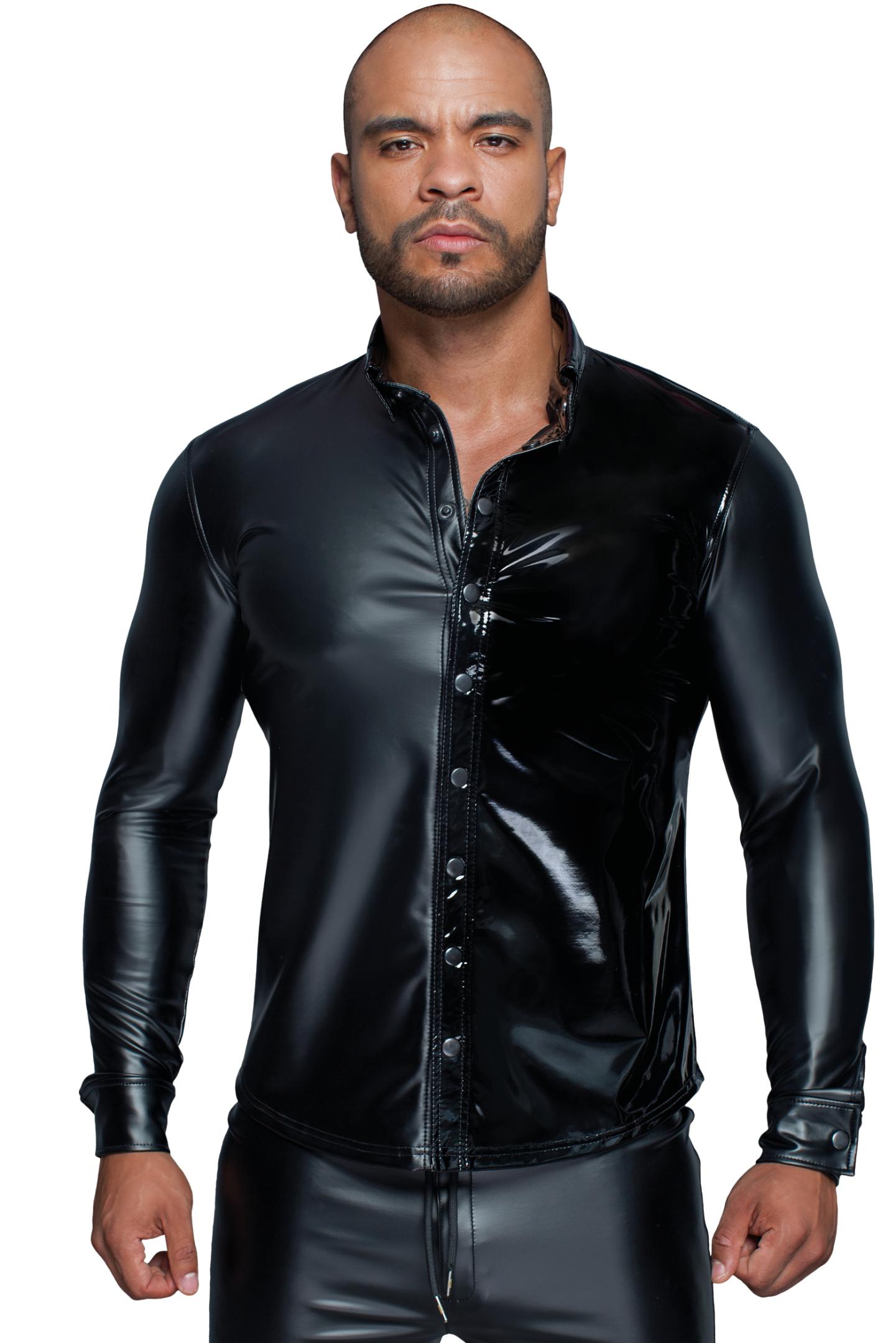Langärmliges Powerwetlook & PVC Shirt  in Schwarz  Model " CLASSIC  Noir 2", Gaywear Shop 