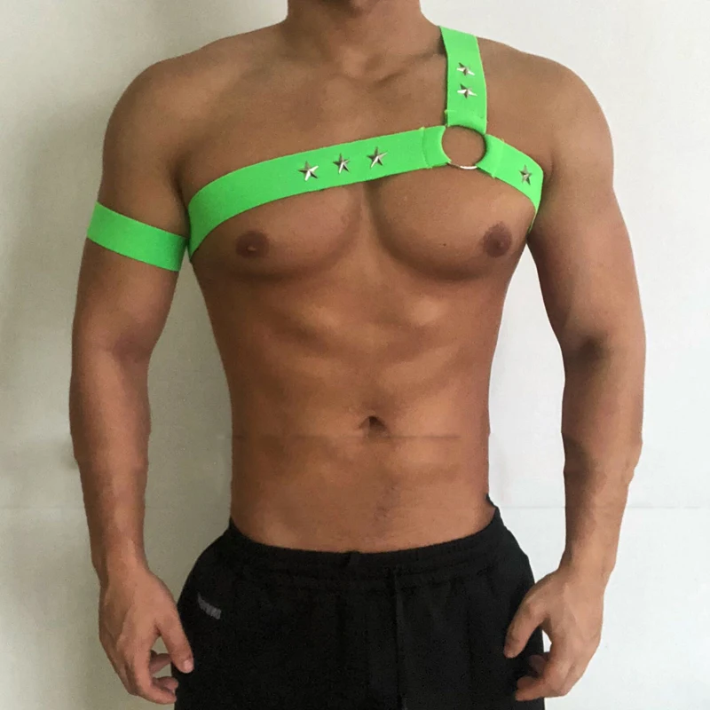 Neon Harness mit silbernen Sternen  von INCERUN  Model " Harness  x Neon", Gay Harness 